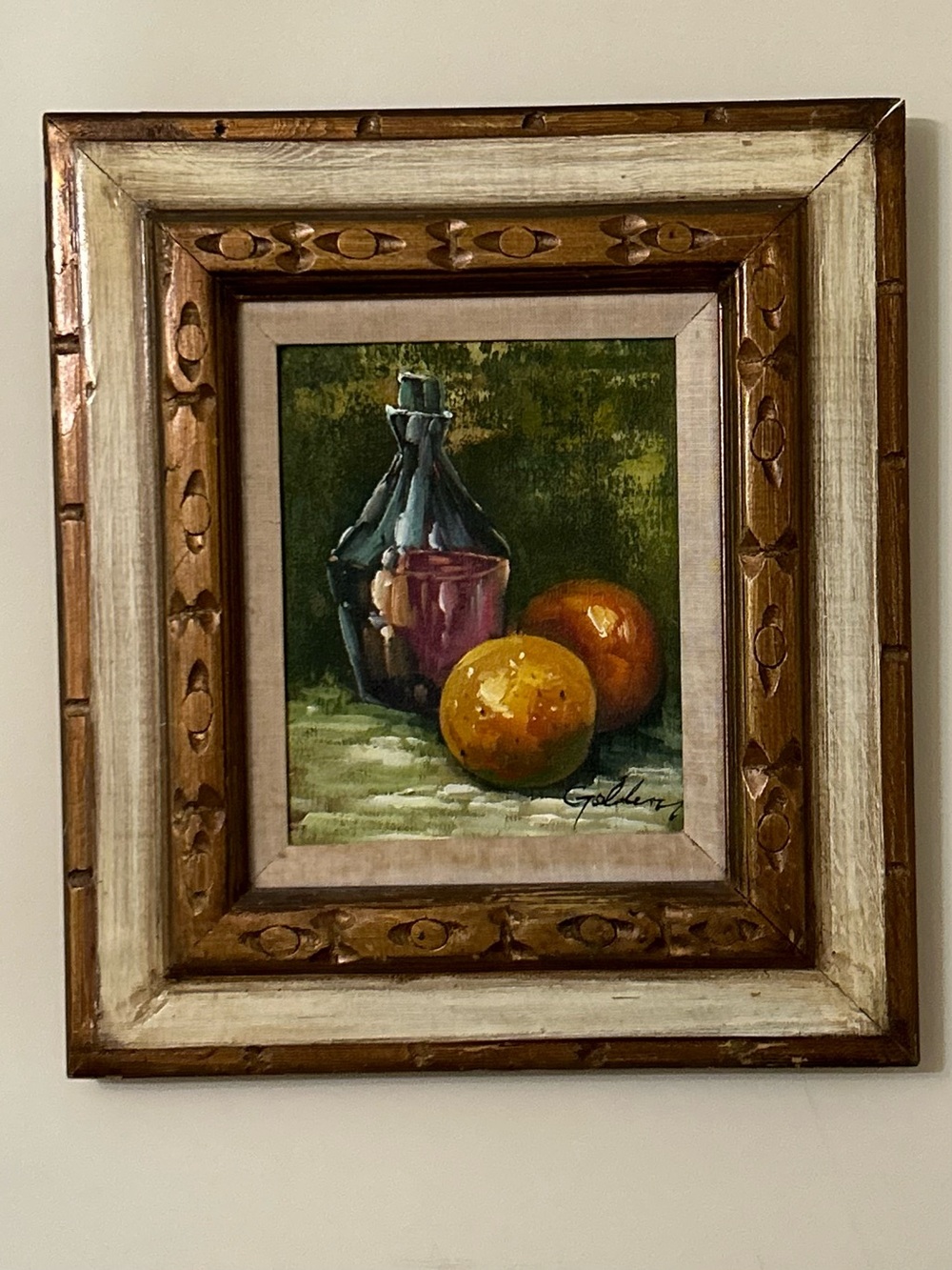 Vintage Mid Century Framed Still Life‎ Fruit Painting Wall Art - Green, Orange